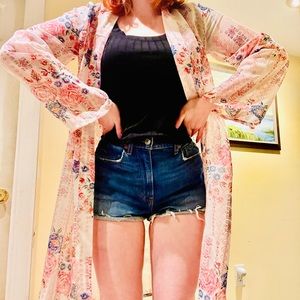 Midi Length Sheer Duster Aztec Print MED